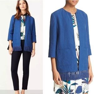 Tory Burch Tassel Fringe Trim Linen Jacket